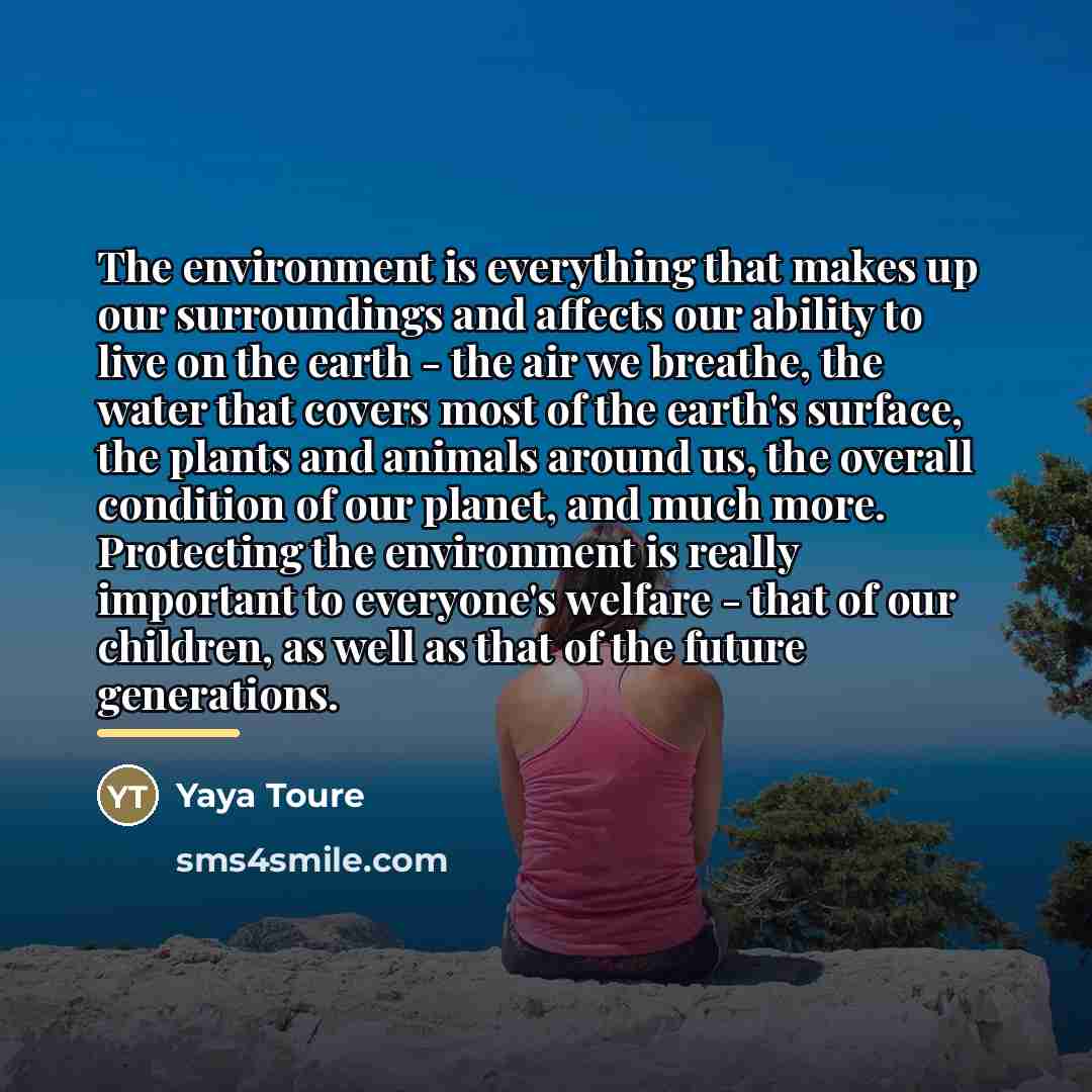 “The environment is everything that makes up our surroundings and…” quote by Yaya Toure