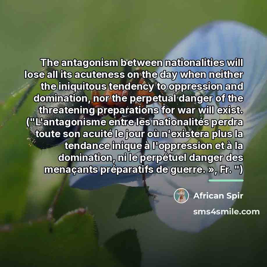 “The antagonism between nationalities will lose all its acuteness on…” quote by African Spir