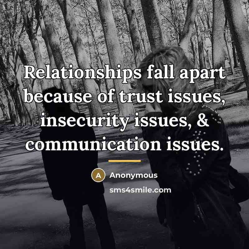 “Relationships fall apart because of trust issues, insecurity issues, &…” quote by Anonymous