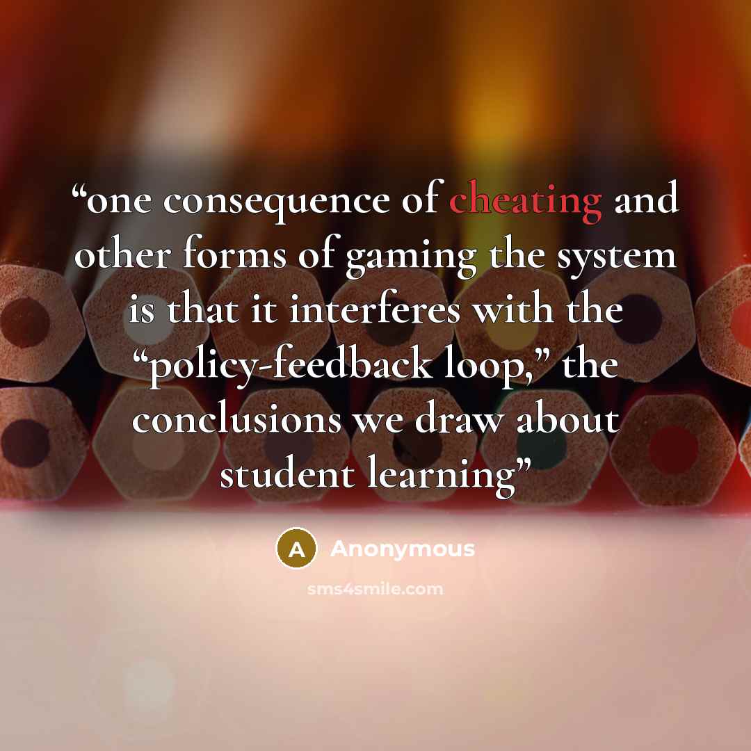 “one consequence of cheating and other forms of gaming the system is that it interferes with the “policy-feedback loop,” the conclusions we draw about student learning” quote by Anonymous