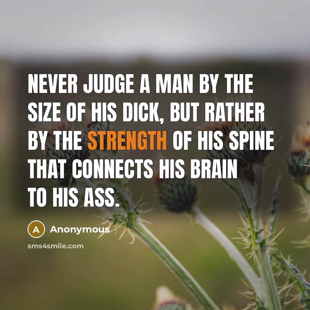 “Never judge a man by the size of his dick,…” quote by Anonymous