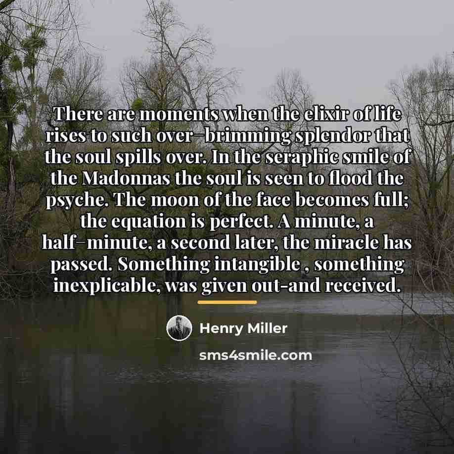 “There are moments when the elixir of life rises to…” quote by Henry Miller