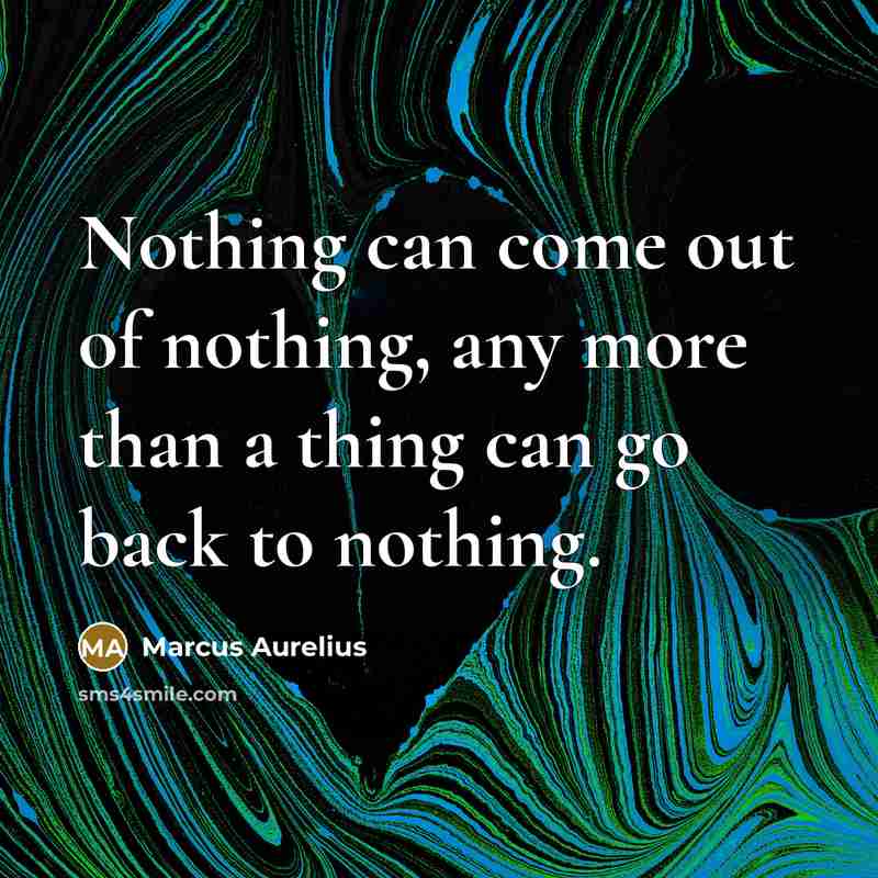 “Nothing can come out of nothing, any more than a thing can go back to nothing.” quote by Marcus Aurelius