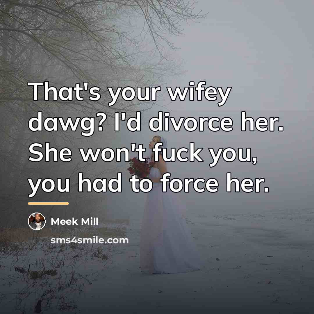 “That's your wifey dawg? I'd divorce her. She won't fuck…” quote by Meek Mill