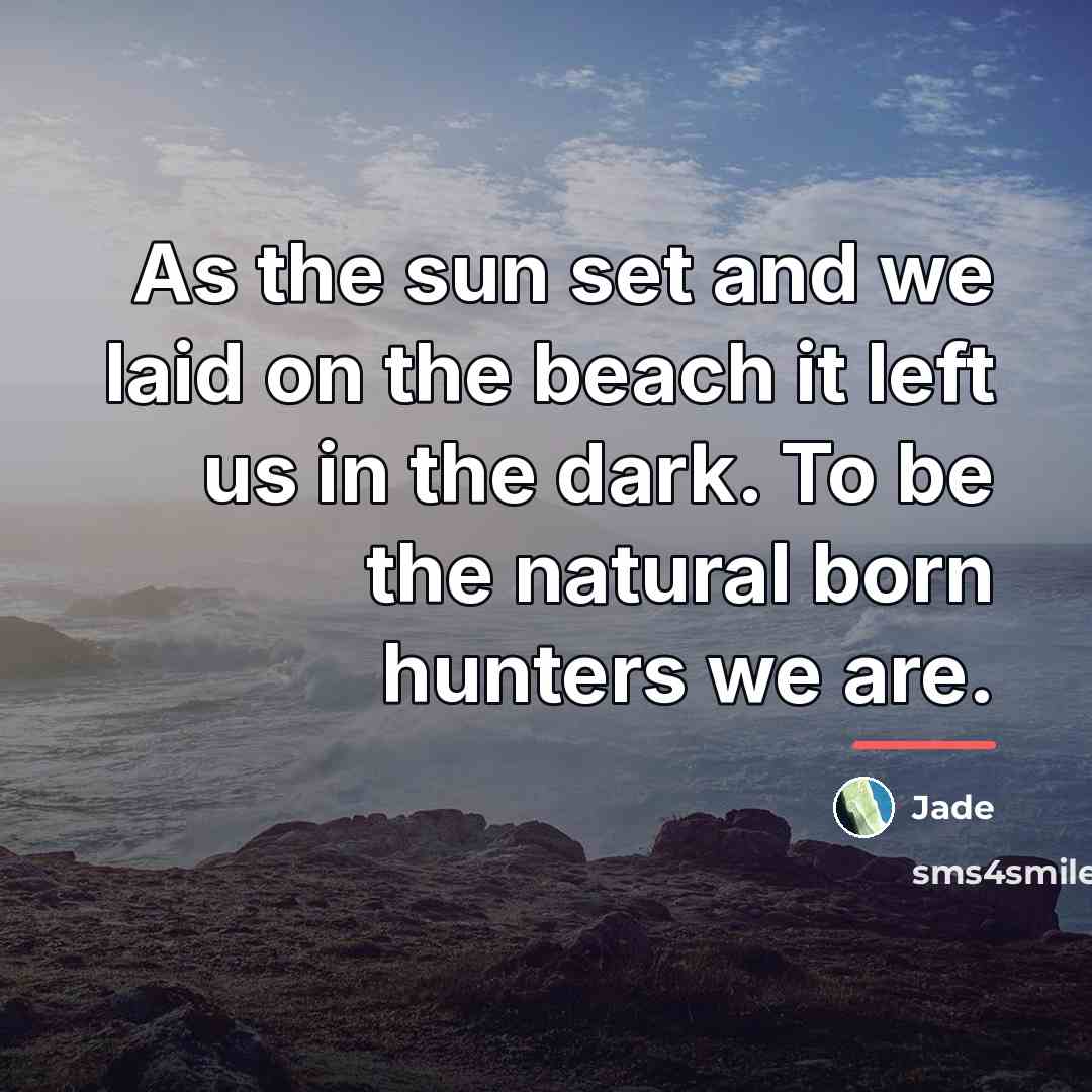 “As the sun set and we laid on the beach…” quote by Jade