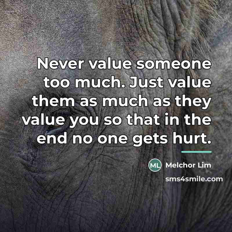 “Never value someone too much. Just value them as much…” quote by Melchor Lim