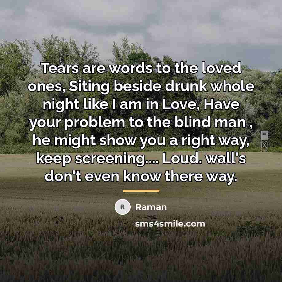 “Tears are words to the loved ones, Siting beside drunk…” quote by Raman