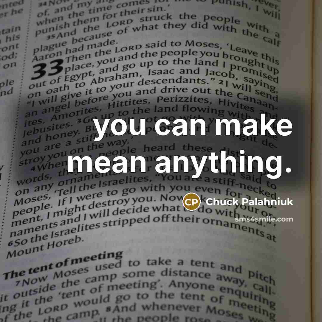 “you can make mean anything.” quote by Chuck Palahniuk