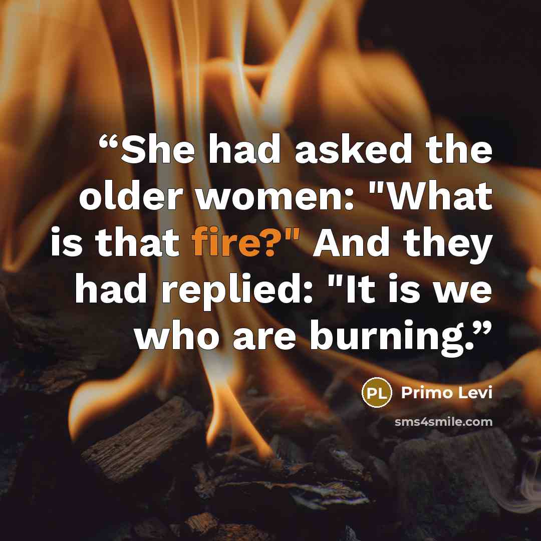 “She had asked the older women: "What is that fire?" And they had replied: "It is we who are burning.” quote by Primo Levi