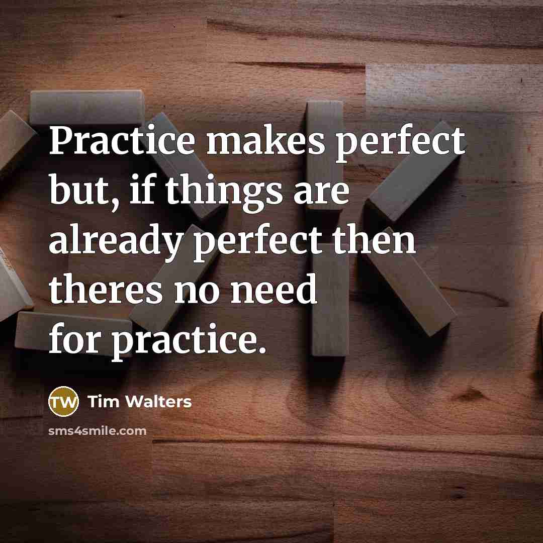 “Practice makes perfect but, if things are already perfect then…” quote by Tim Walters
