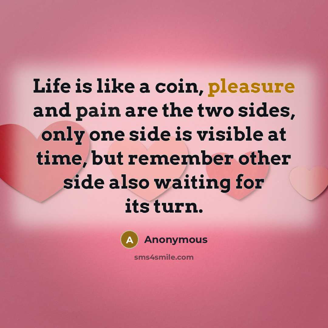 “Life is like a coin, pleasure and pain are the…” quote by Anonymous