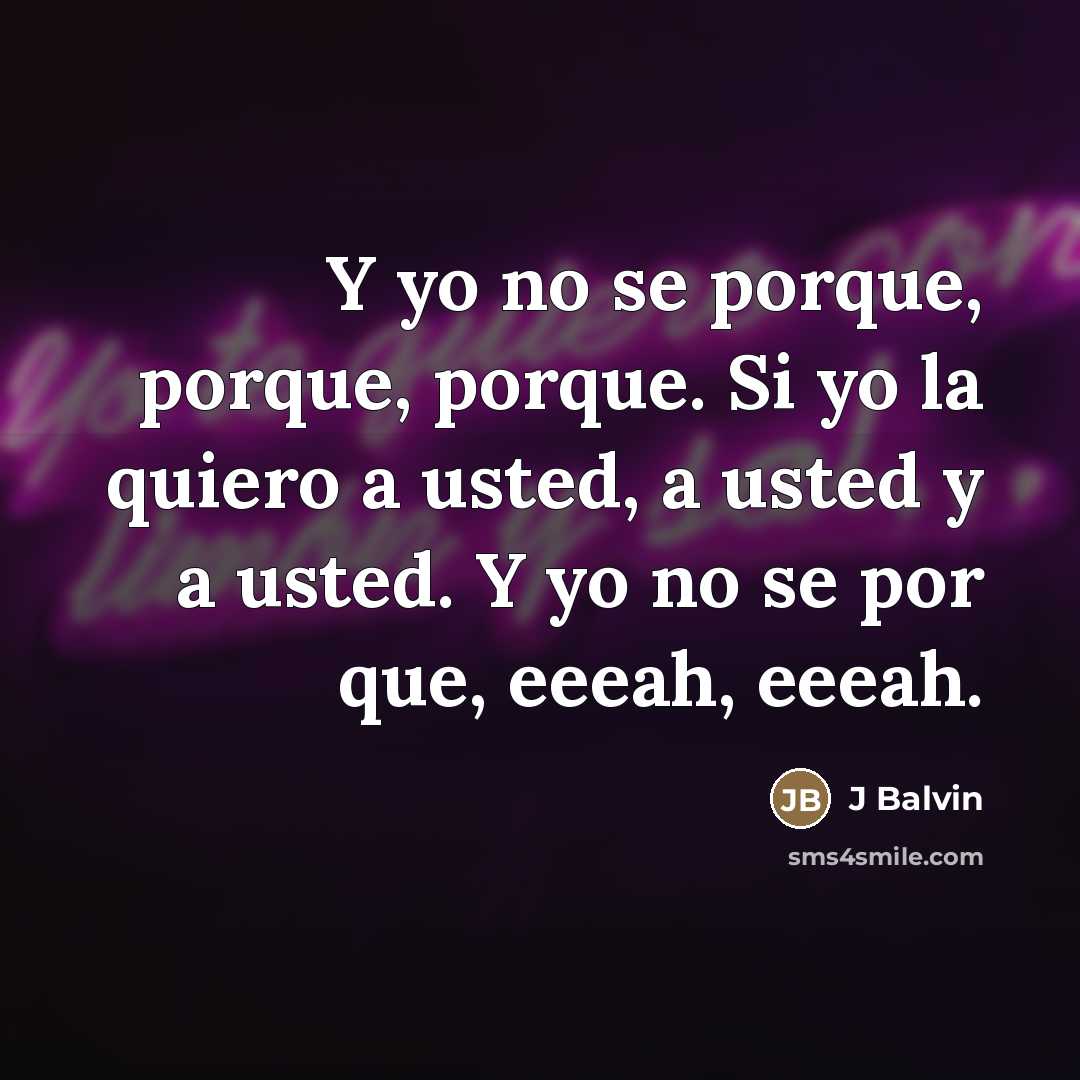 “Y yo no se porque, porque, porque. Si yo la quiero a usted, a usted y a usted. Y yo no se por que, eeeah, eeeah.” quote by J Balvin