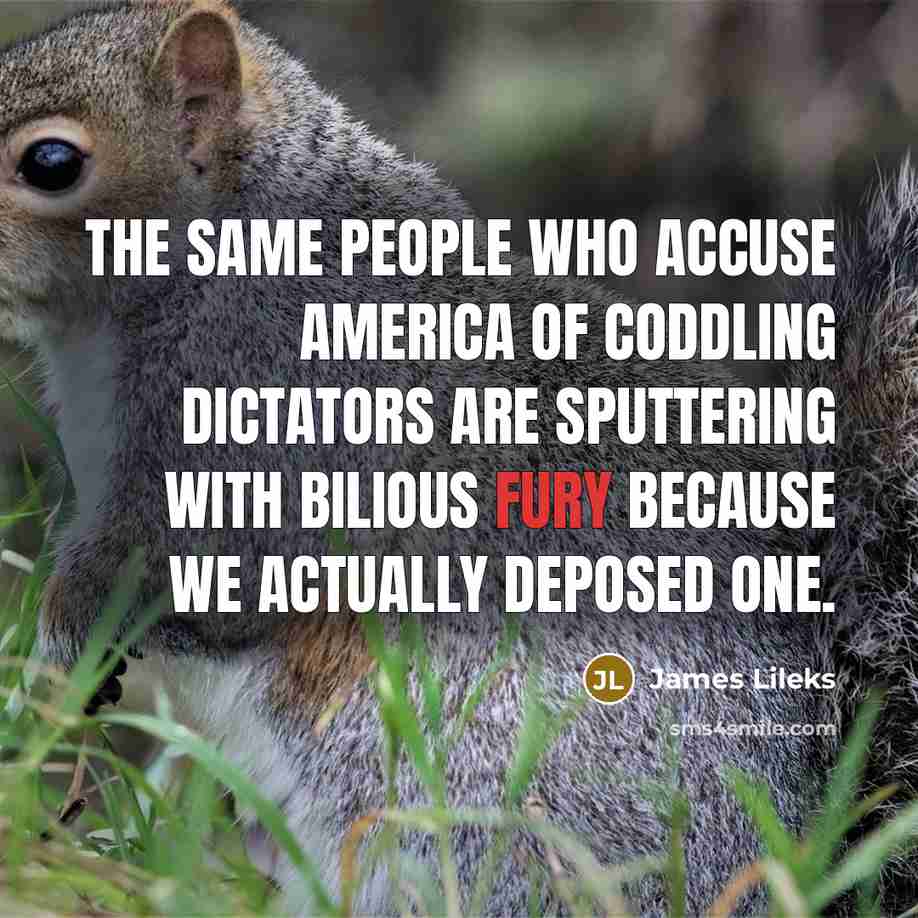 “The same people who accuse America of coddling dictators are…” quote by James Lileks