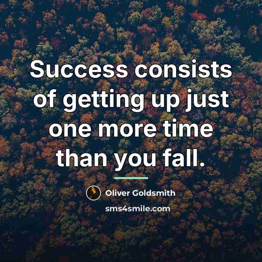 “Success consists of getting up just one more time than…” quote by Oliver Goldsmith