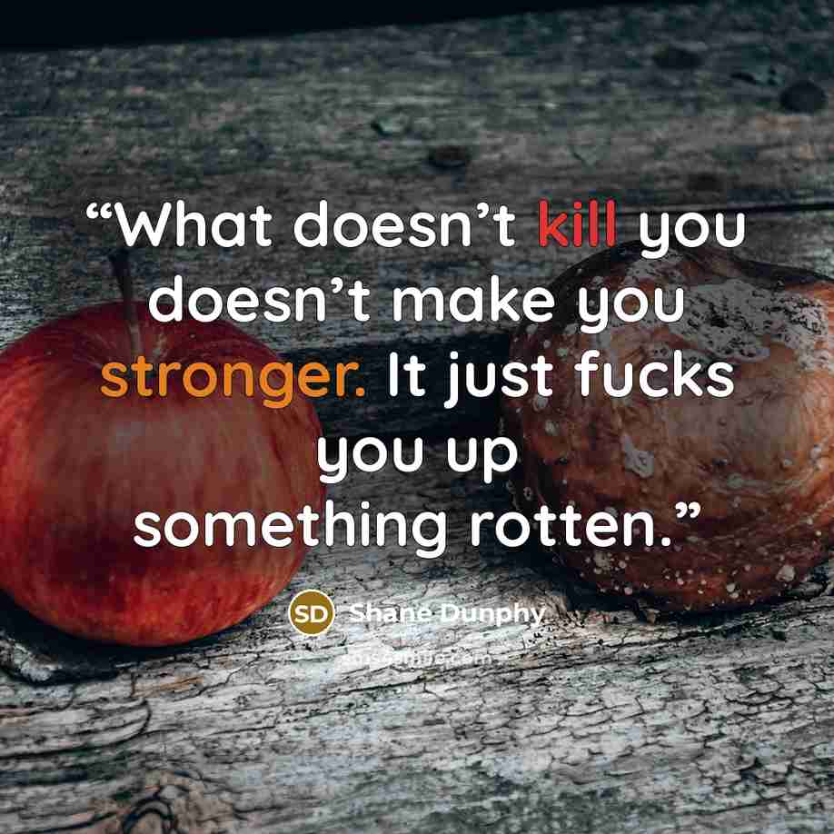 “What doesn’t kill you doesn’t make you stronger. It just fucks you up something rotten.” quote by Shane Dunphy