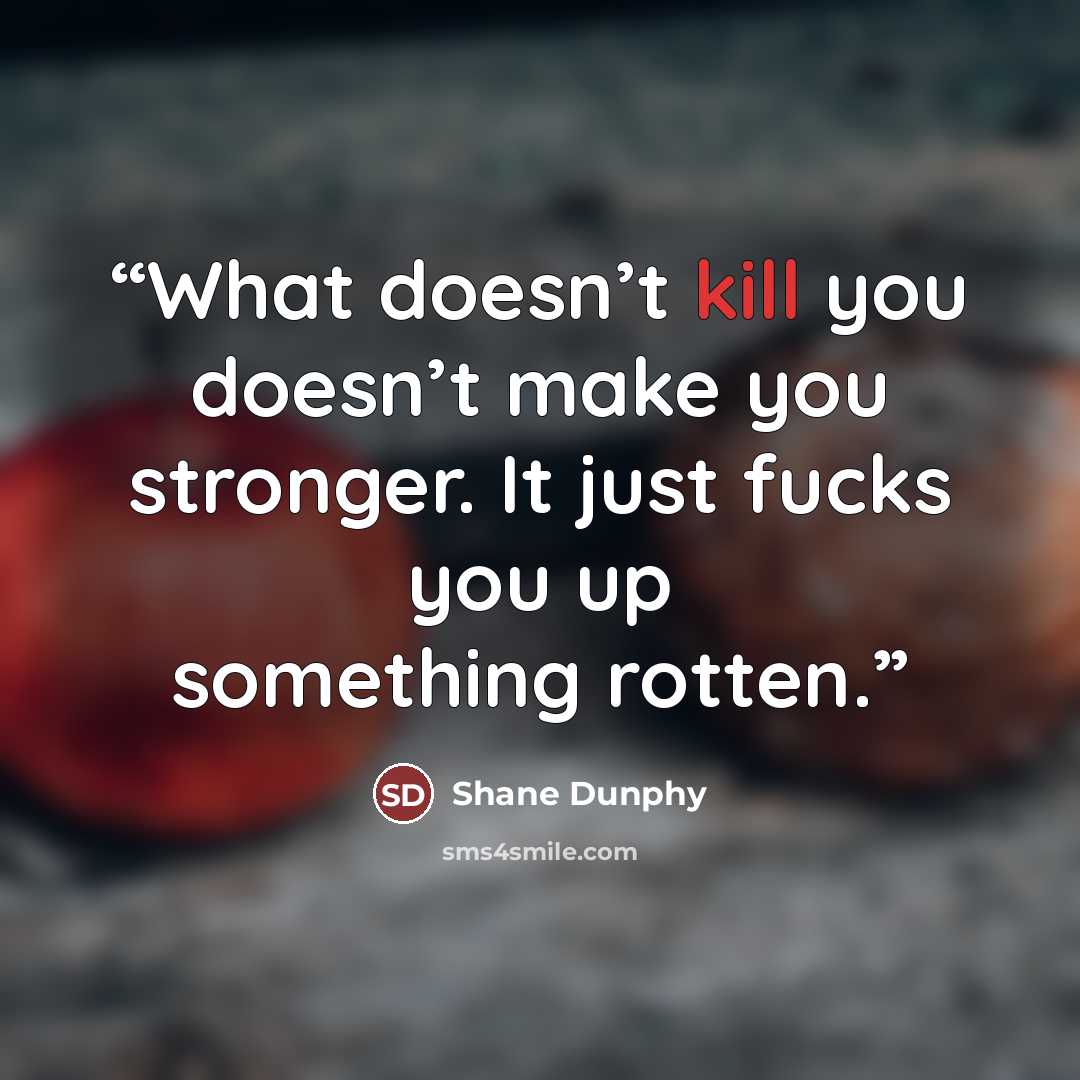 “What doesn’t kill you doesn’t make you stronger. It just fucks you up something rotten.” quote by Shane Dunphy