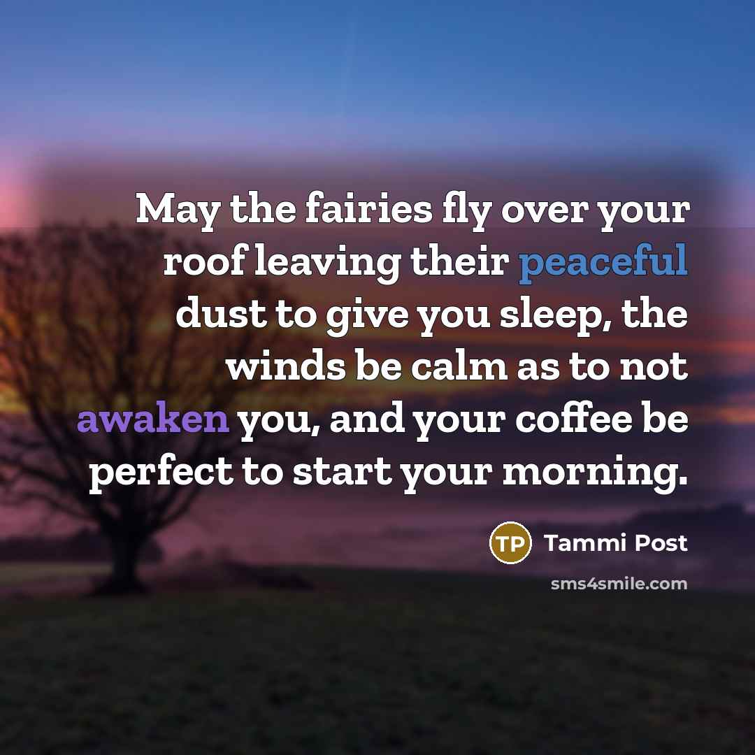 “May the fairies fly over your roof leaving their peaceful…” quote by Tammi Post