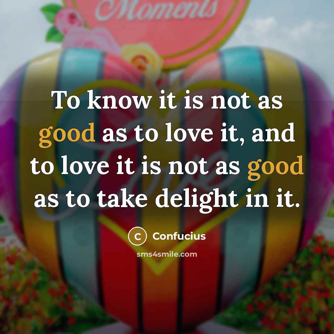 “To know it is not as good as to love…” quote by Confucius