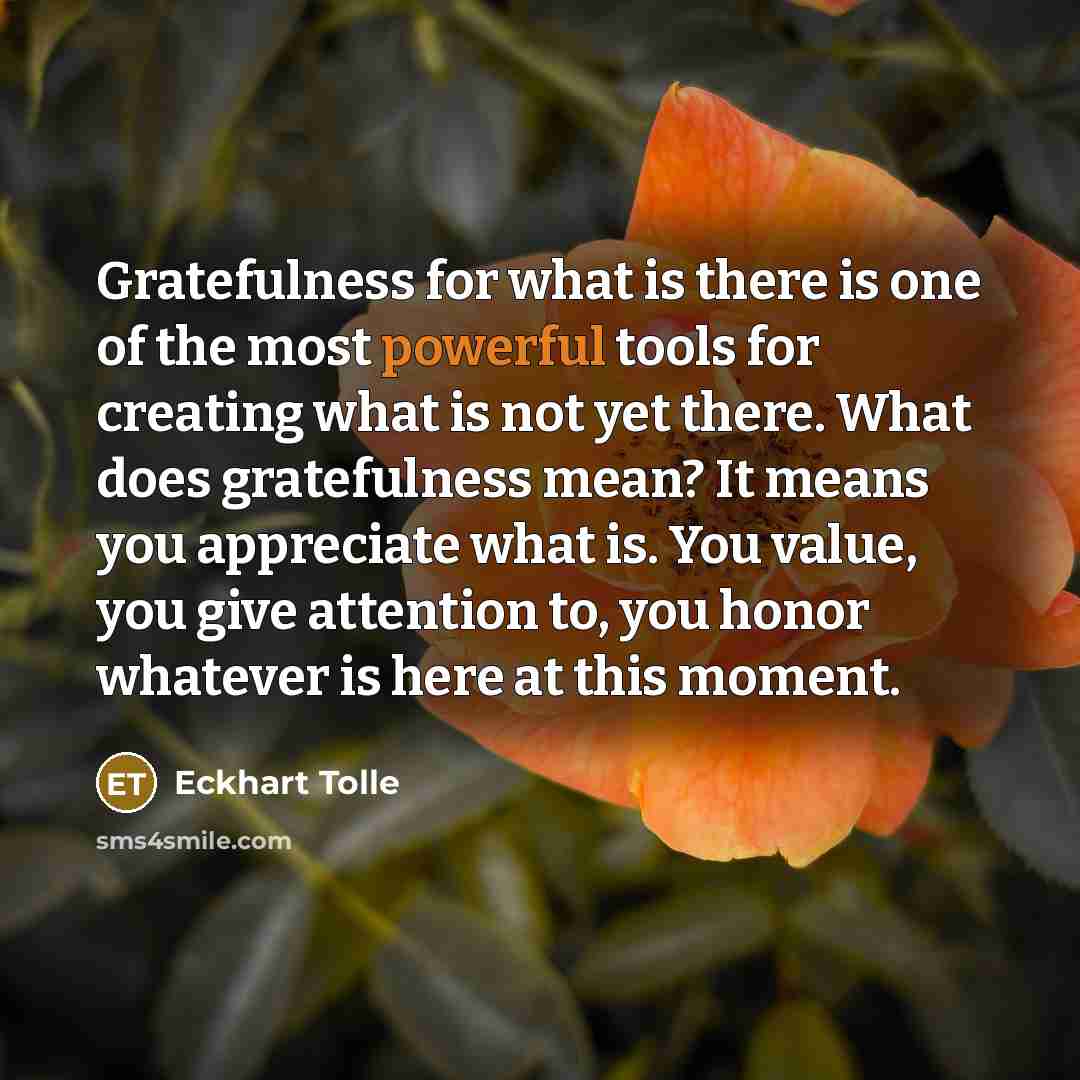 “Gratefulness for what is there is one of the most…” quote by Eckhart Tolle