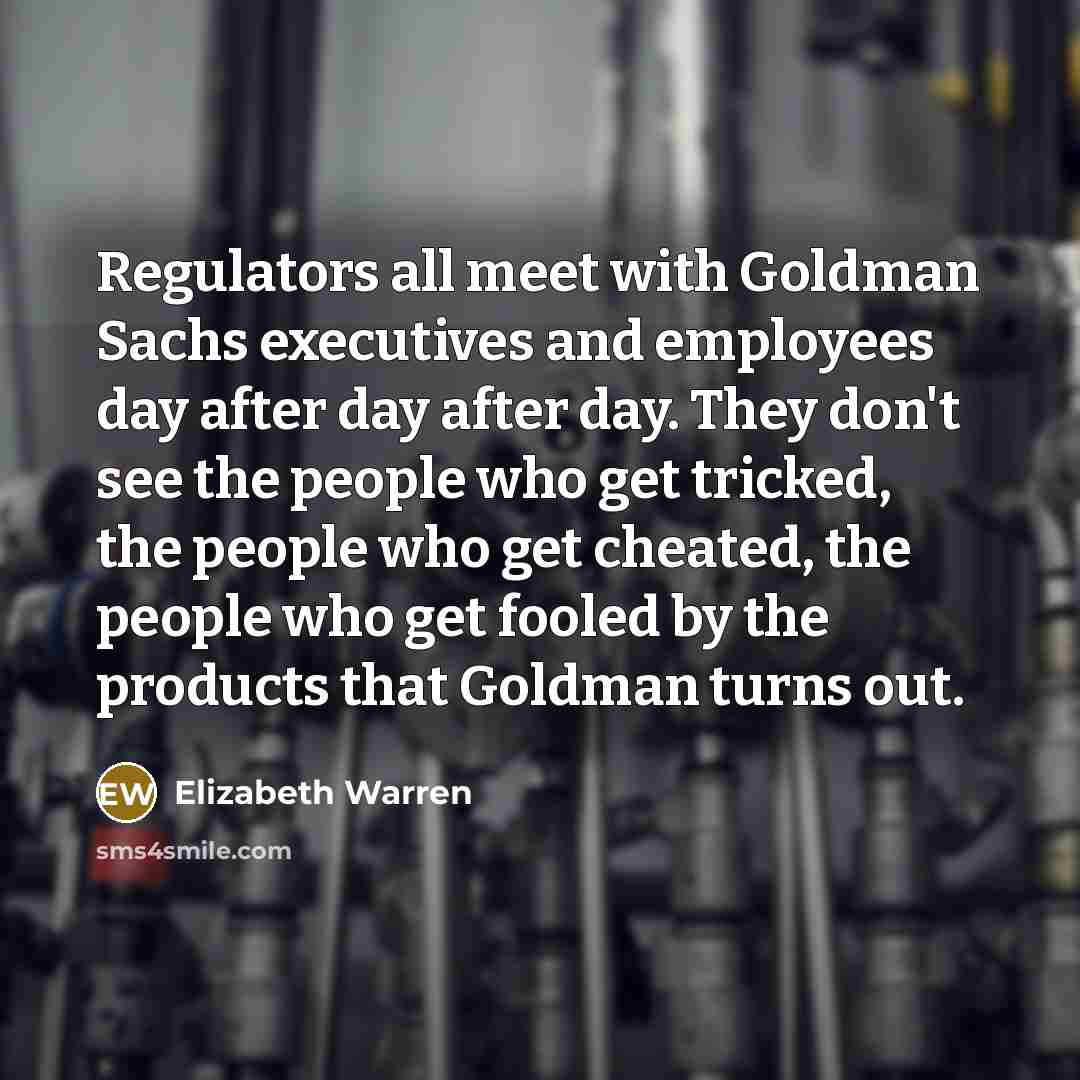 “Regulators all meet with Goldman Sachs executives and employees day…” quote by Elizabeth Warren