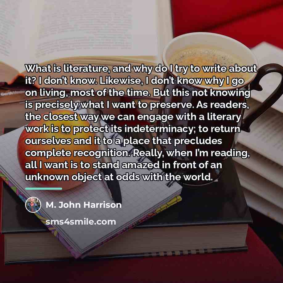 “What is literature, and why do I try to write…” quote by M. John Harrison