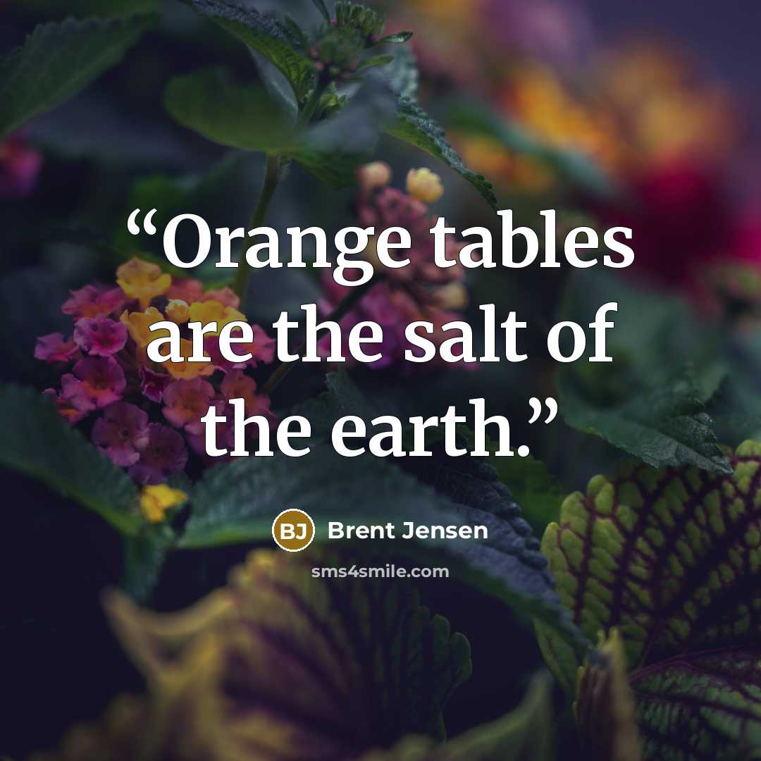 “Orange tables are the salt of the earth.” quote by Brent Jensen