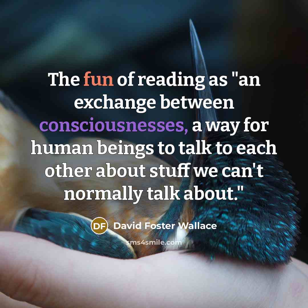 “The fun of reading as "an exchange between consciousnesses, a…” quote by David Foster Wallace