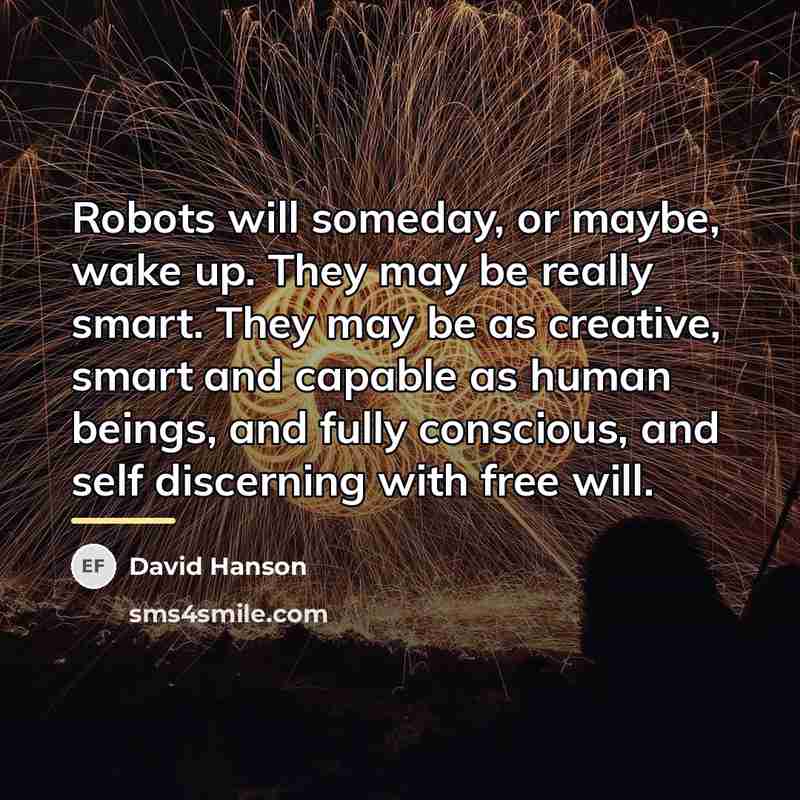 “Robots will someday, or maybe, wake up. They may be…” quote by David Hanson