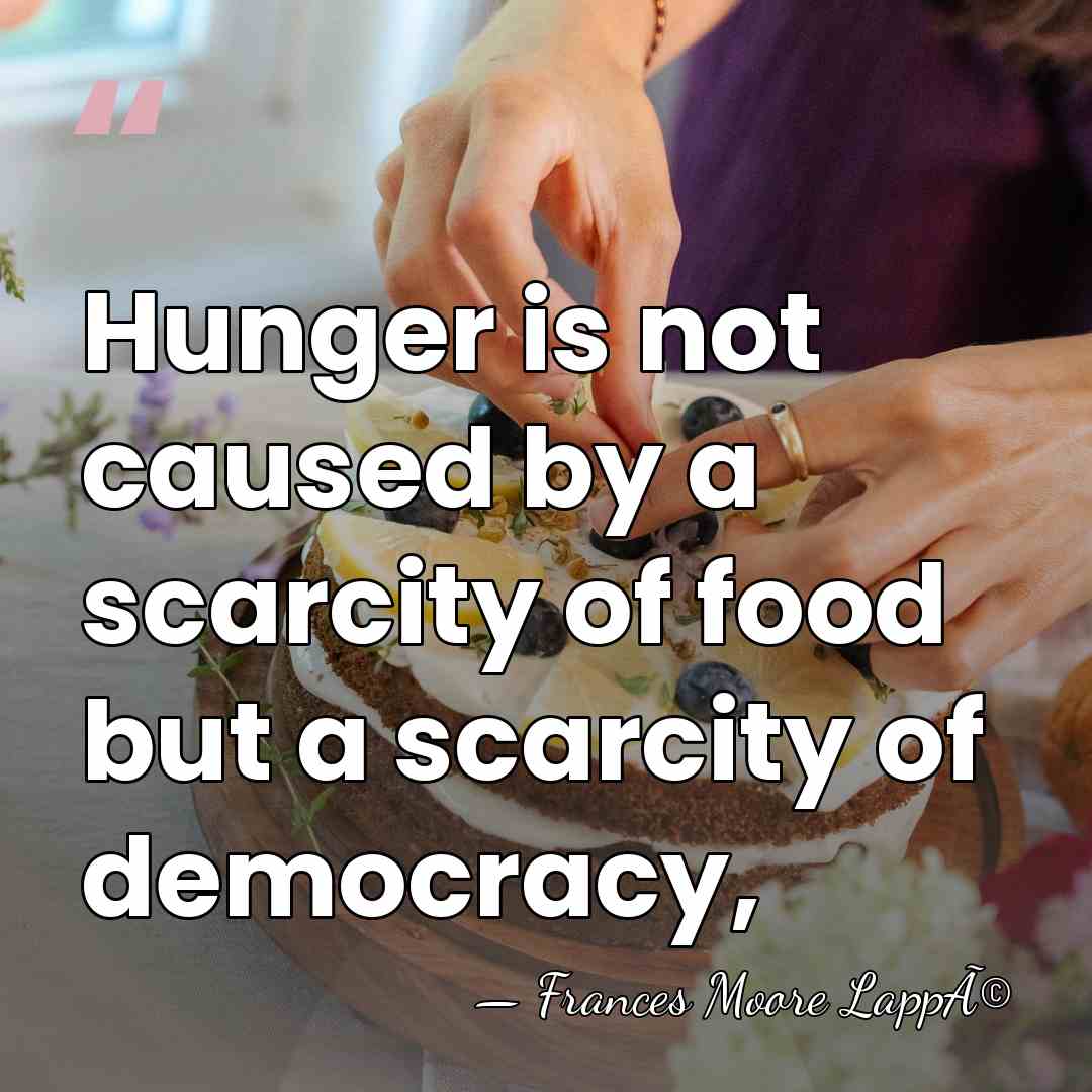 Hunger is not caused by a scarcity of food but a scarcity&hellip; - Frances Moore LappÃ©
