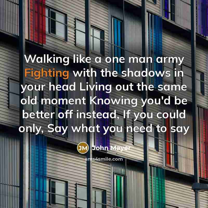 “Walking like a one man army Fighting with the shadows…” quote by John Mayer