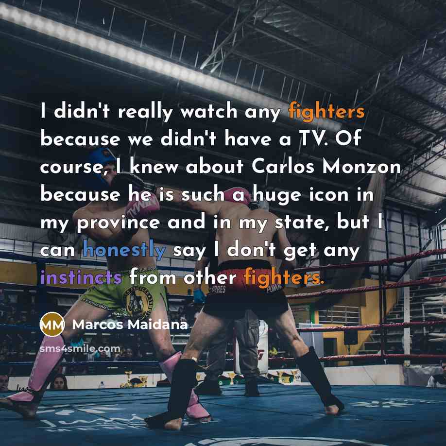 “I didn't really watch any fighters because we didn't have a TV. Of course, I knew about Carlos Monzon because he is such a huge icon in my province and in my state, but I can honestly say I don't get any instincts from other fighters.” quote by Marcos Maidana