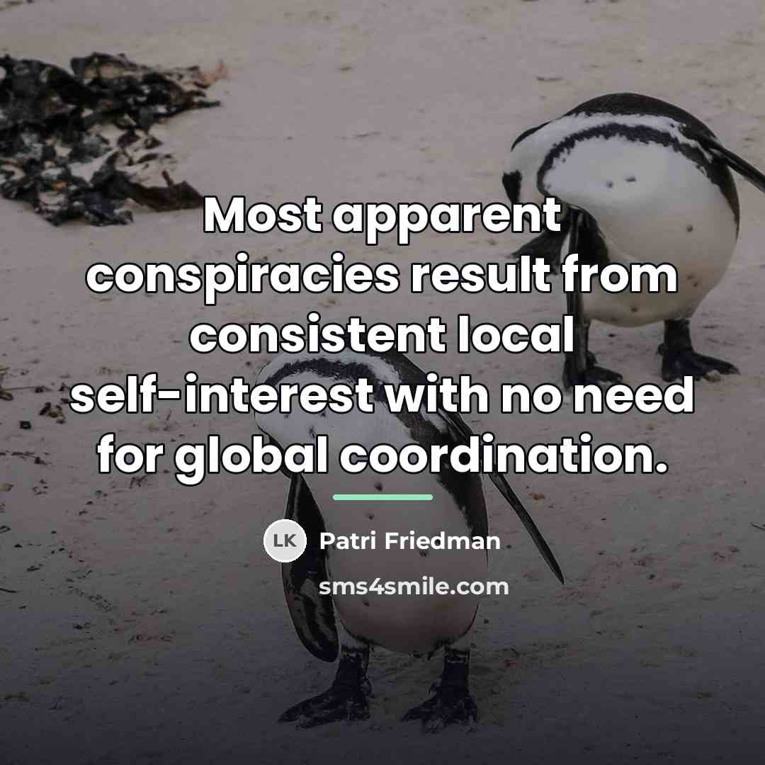 “Most apparent conspiracies result from consistent local self-interest with no…” quote by Patri Friedman