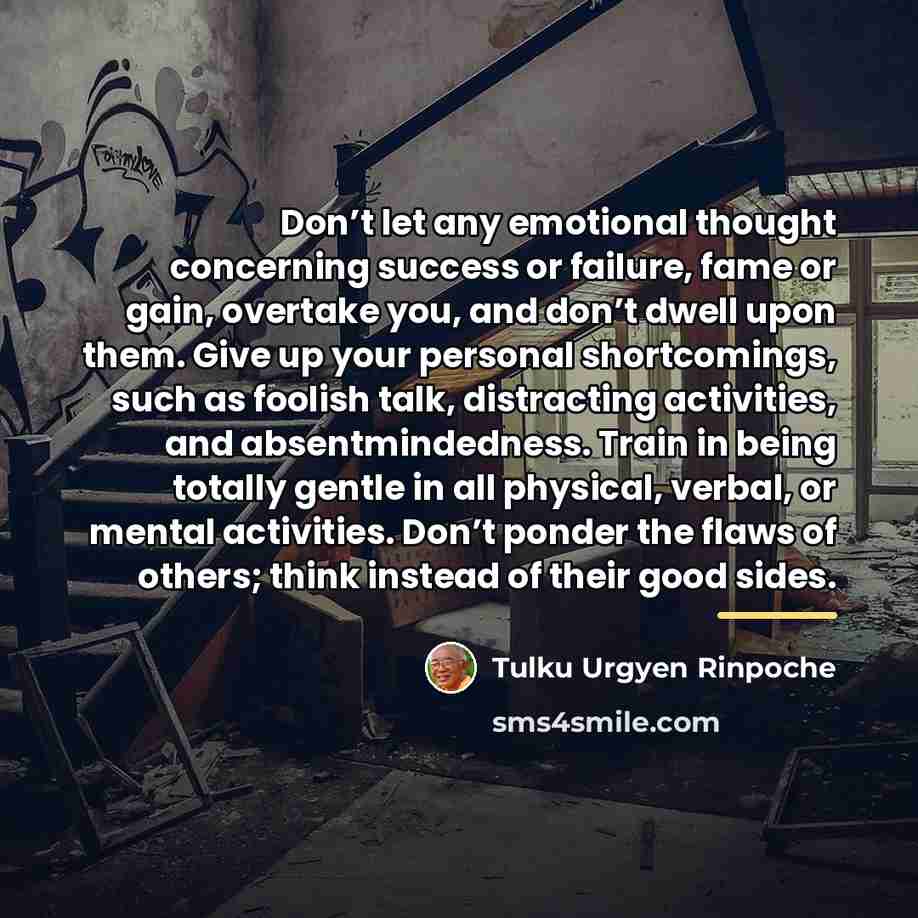 “Don’t let any emotional thought concerning success or failure, fame…” quote by Tulku Urgyen Rinpoche