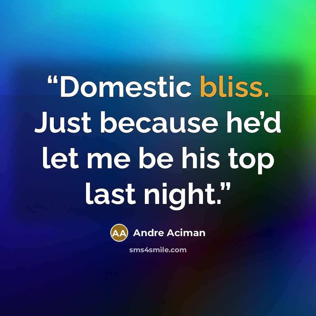 “Domestic bliss. Just because he’d let me be his top last night.” quote by André Aciman