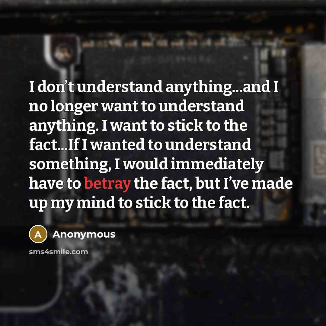 “I don’t understand anything...and I no longer want to understand…” quote by Anonymous