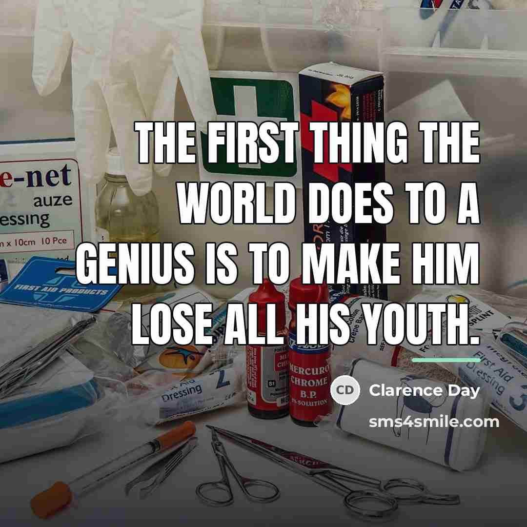 “The first thing the world does to a genius is…” quote by Clarence Day