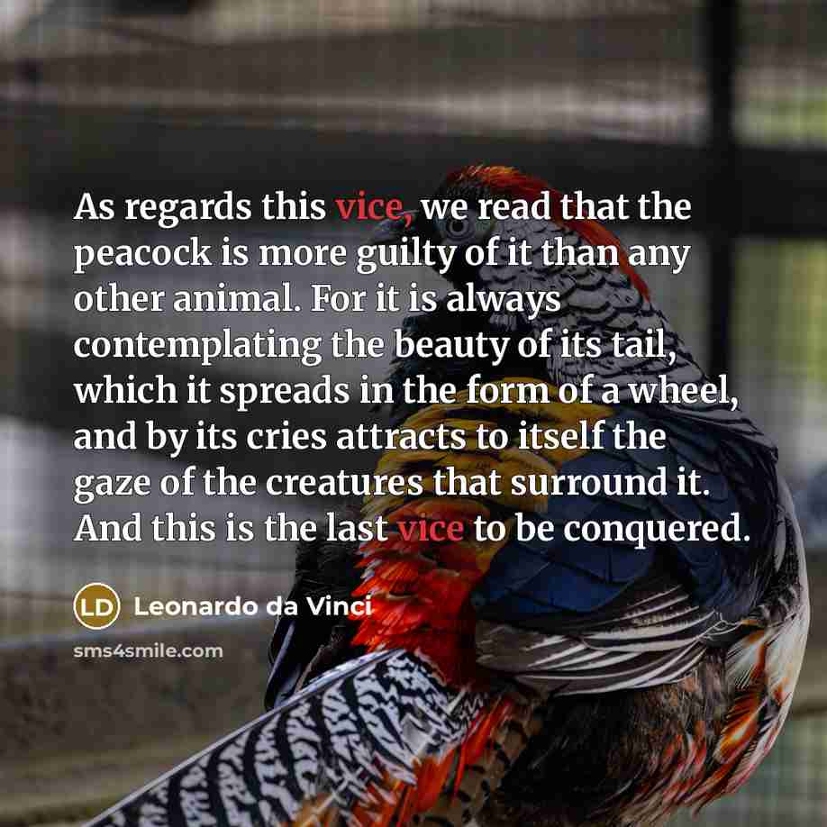 “As regards this vice, we read that the peacock is…” quote by Leonardo da Vinci