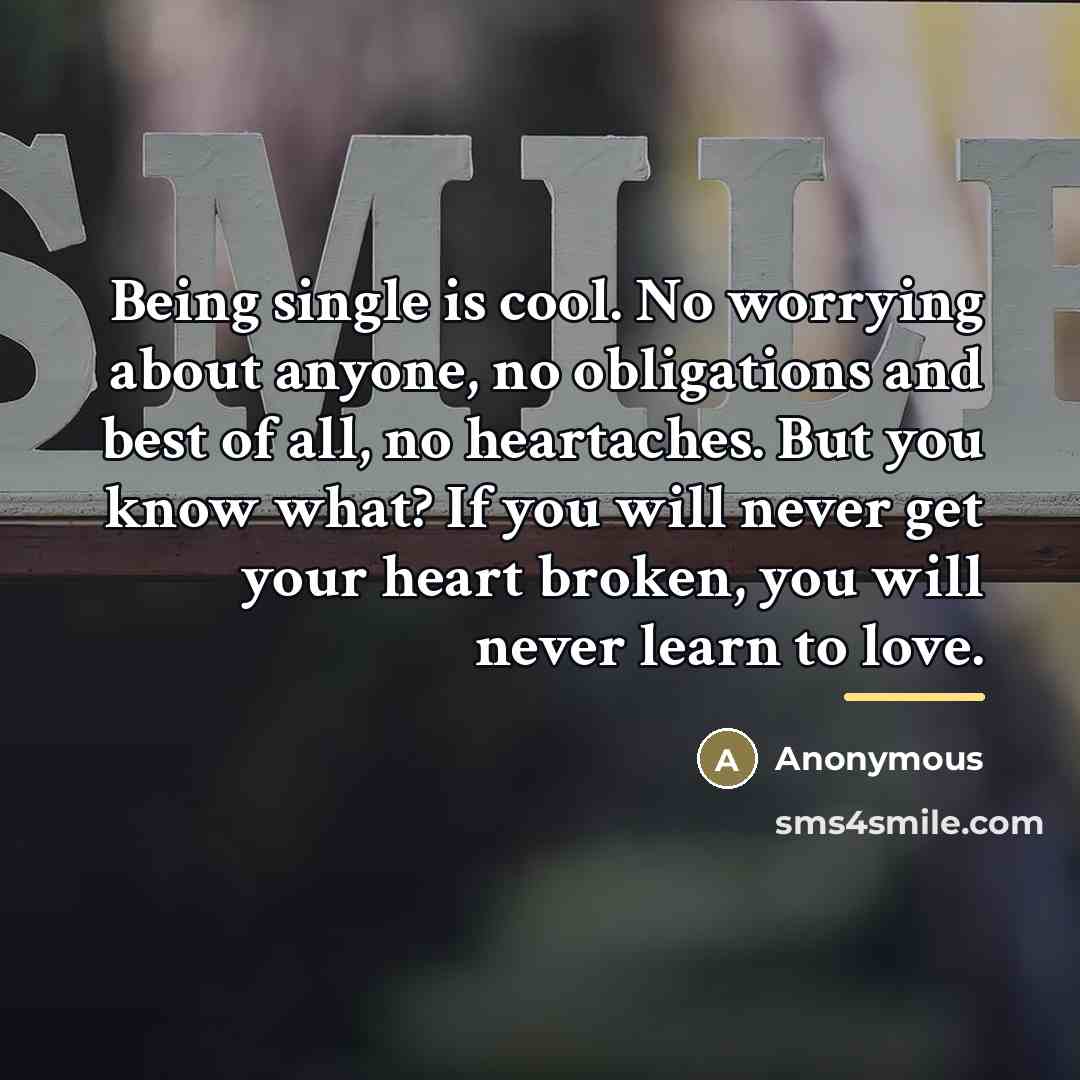 “Being single is cool. No worrying about anyone, no obligations…” quote by Anonymous