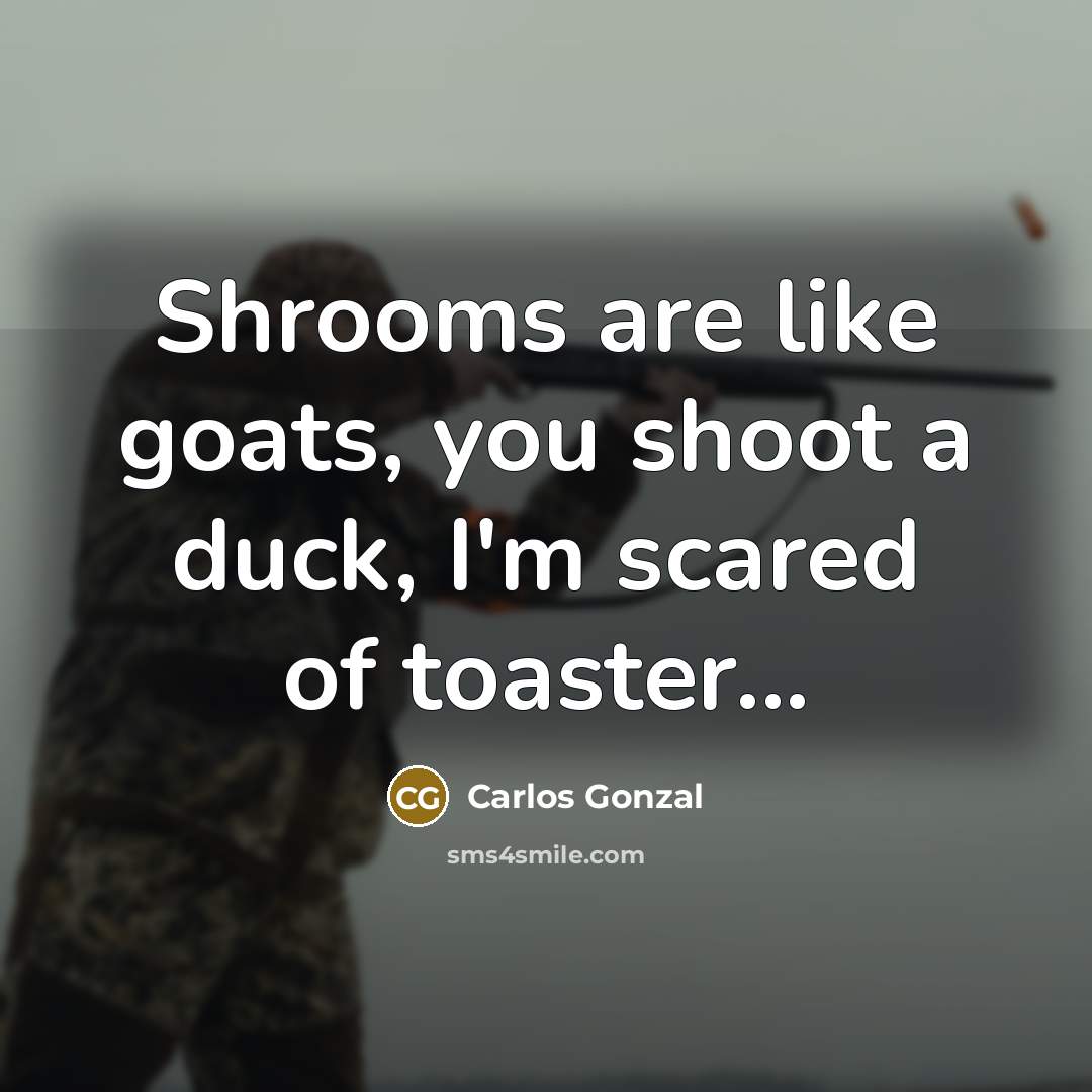 “Shrooms are like goats, you shoot a duck, I'm scared of toaster...” quote by Carlos Gonzal