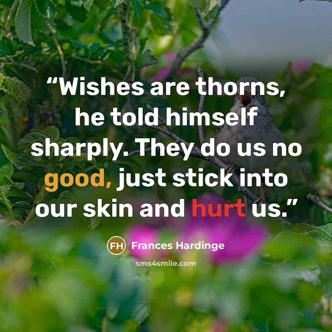 “Wishes are thorns, he told himself sharply. They do us no good, just stick into our skin and hurt us.” quote by Frances Hardinge