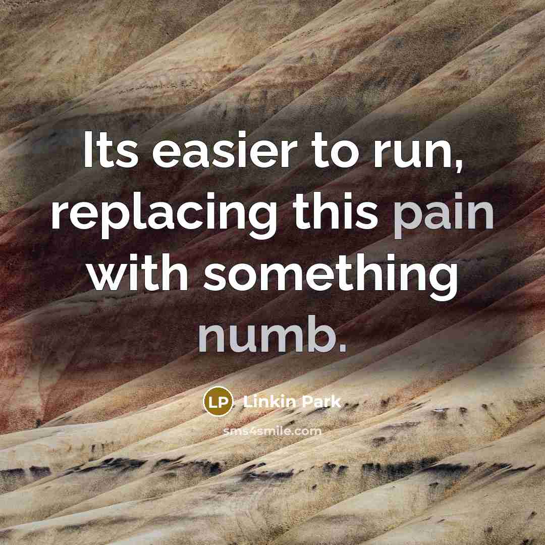 “Its easier to run, replacing this pain with something numb.” quote by Linkin Park