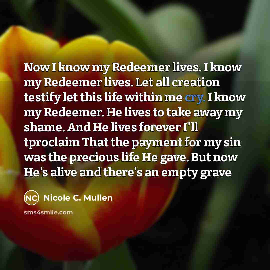 “Now I know my Redeemer lives. I know my Redeemer…” quote by Nicole C. Mullen