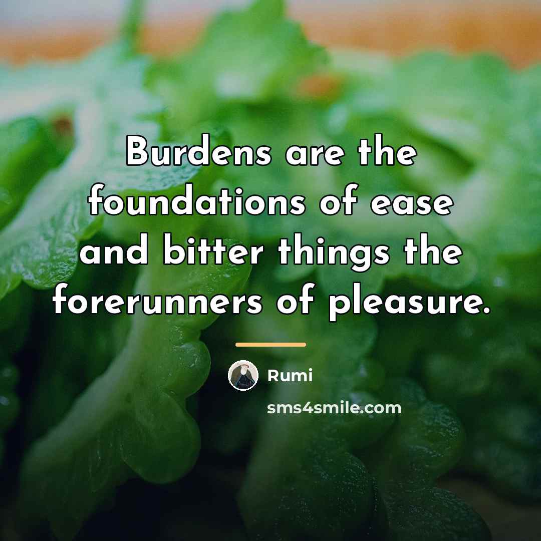 “Burdens are the foundations of ease and bitter things the…” quote by Rumi
