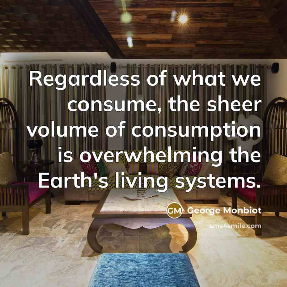“Regardless of what we consume, the sheer volume of consumption…” quote by George Monbiot