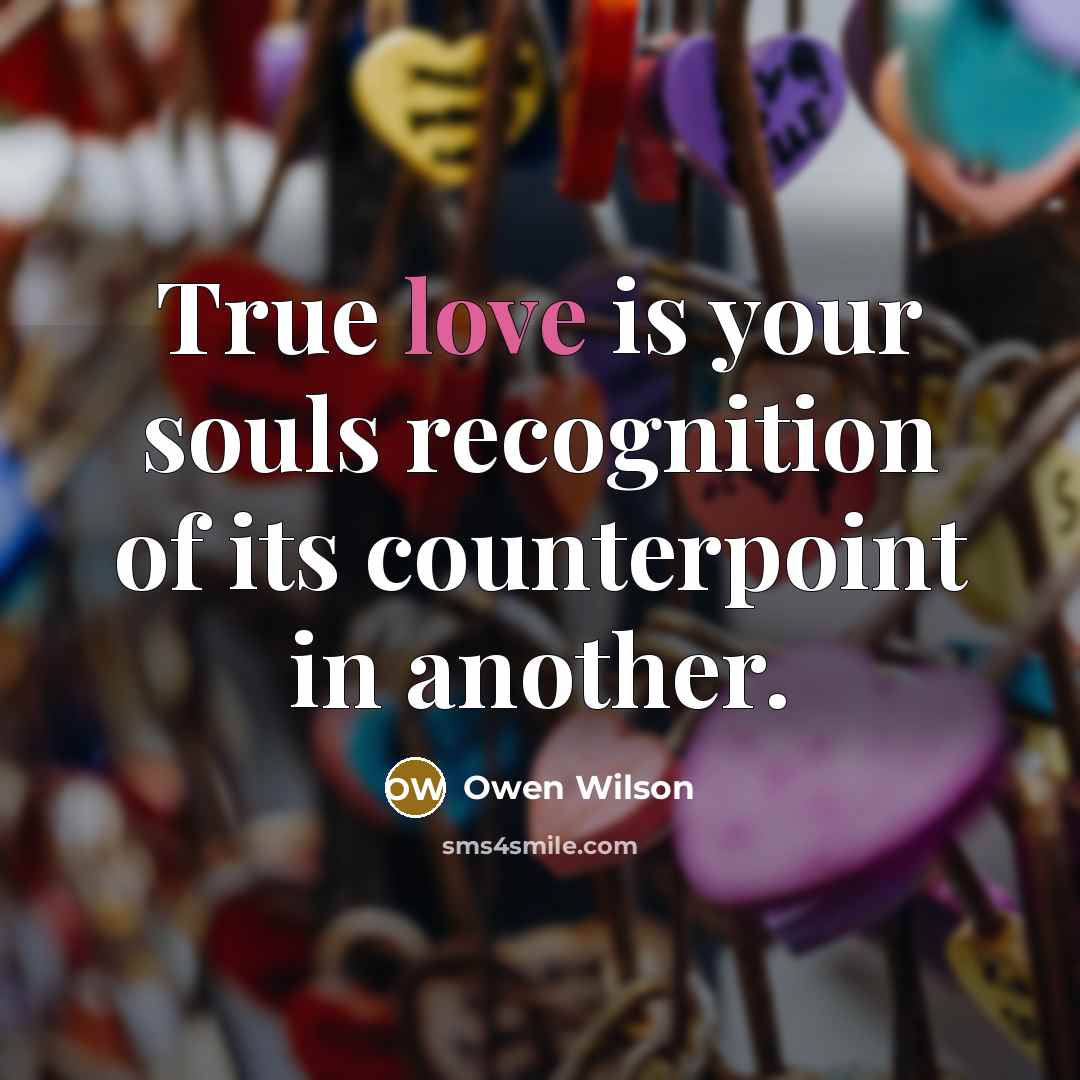 “True love is your souls recognition of its counterpoint in…” quote by Owen Wilson