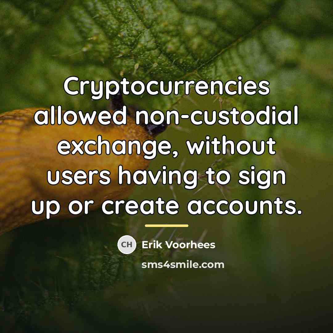 “Cryptocurrencies allowed non-custodial exchange, without users having to sign up…” quote by Erik Voorhees