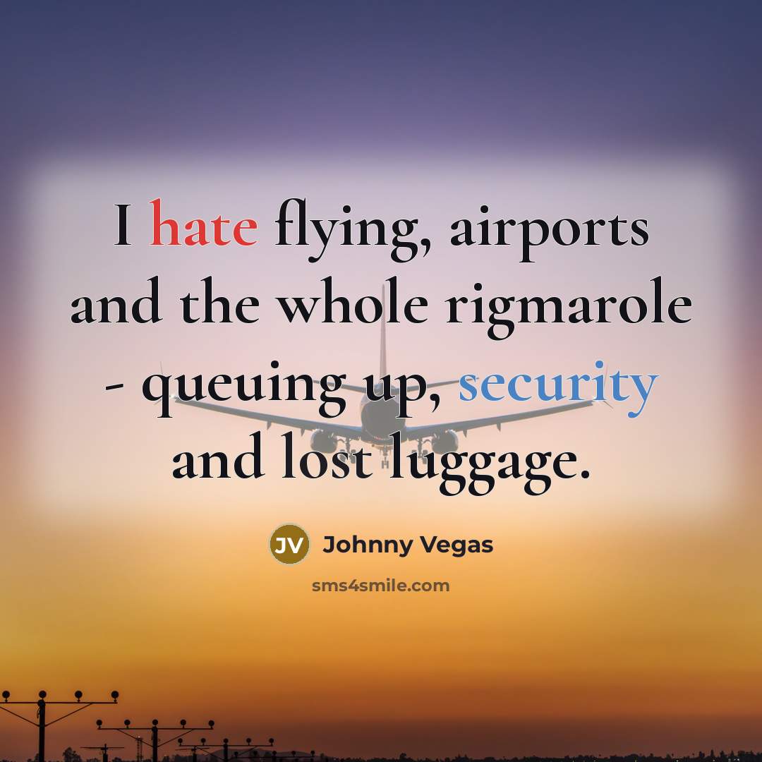 “I hate flying, airports and the whole rigmarole - queuing…” quote by Johnny Vegas