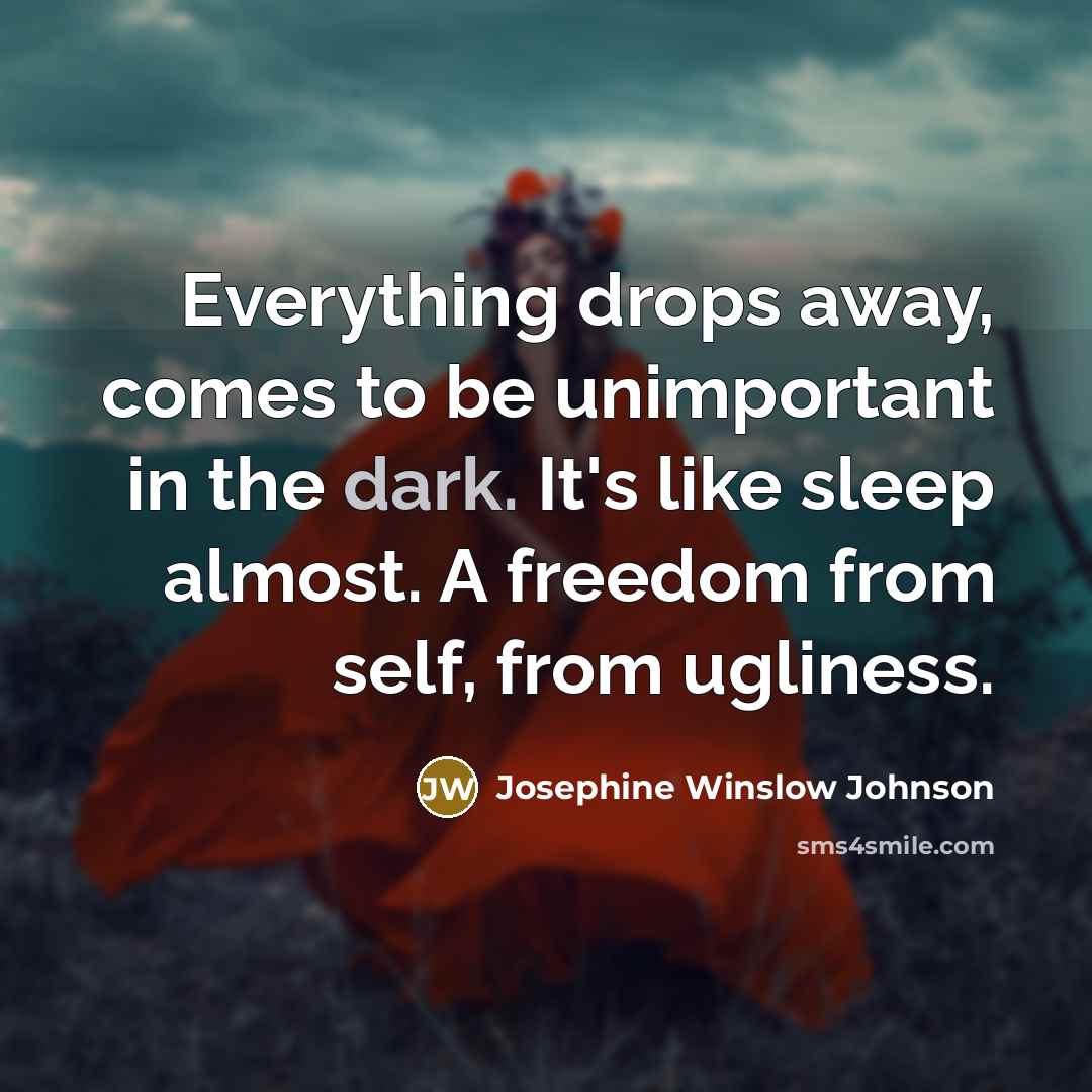 “Everything drops away, comes to be unimportant in the dark.…” quote by Josephine Winslow Johnson