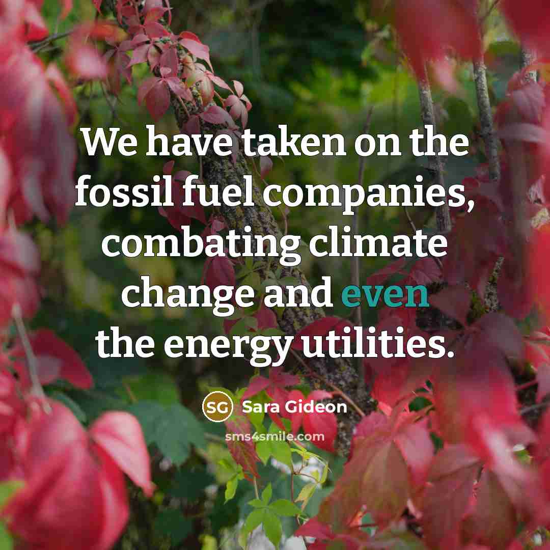 “We have taken on the fossil fuel companies, combating climate…” quote by Sara Gideon