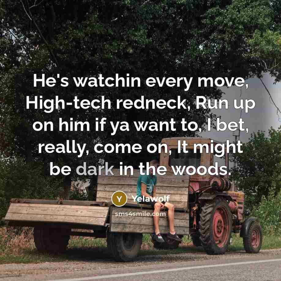 “He's watchin every move, High-tech redneck, Run up on him…” quote by Yelawolf